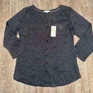 NWT Elegant Dark Gray Button Down Cotton Quarter Sleeve Shirt